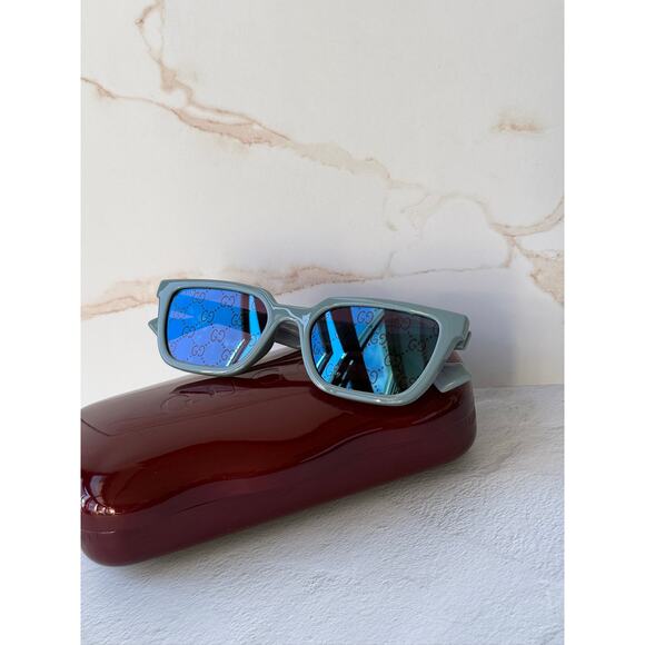 NEW Gucci GG1539S Blue Logo Mirror Unisex Sunglasses